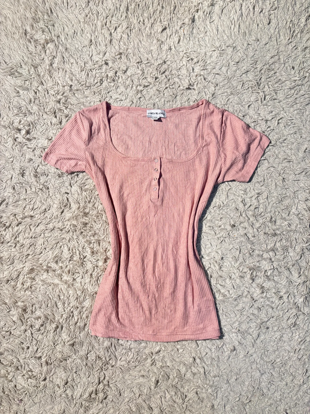 pink ribbed henley shirt