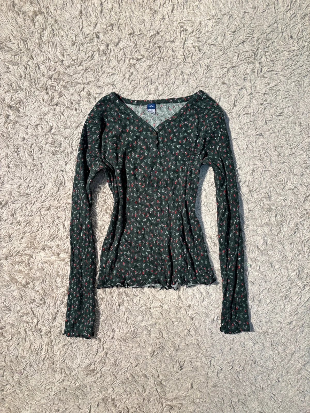 loral-print long-sleeve henley shirt