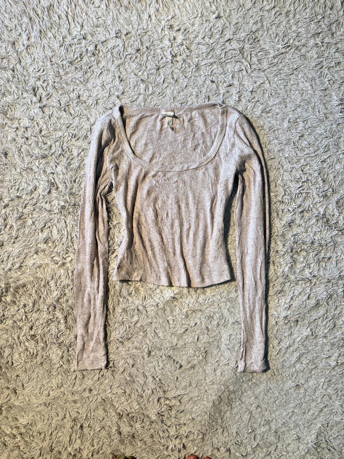beige ribbed crop top — view 1