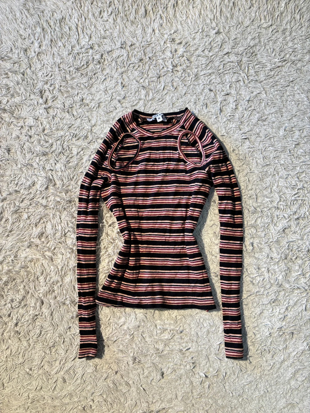 striped knit top with distinctive shoulder cut-outs and a slim fit. — view 1