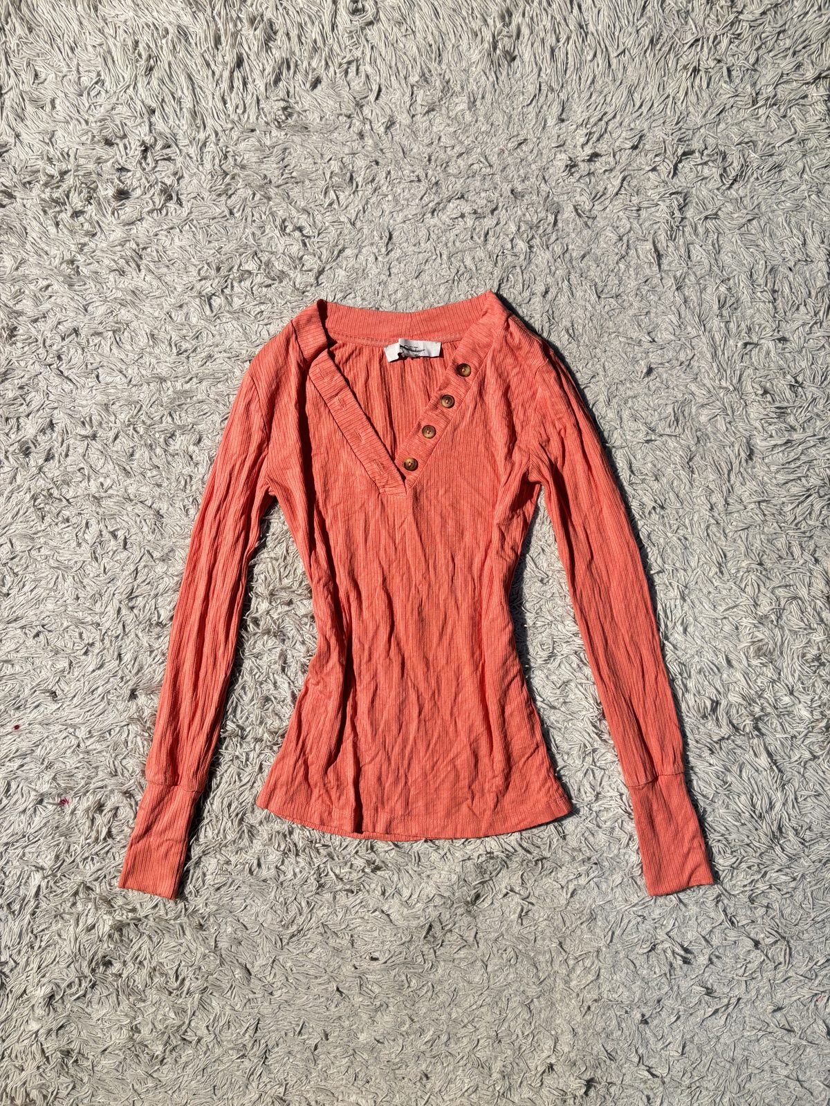 Coral Long-Sleeve Henley Top — view 1